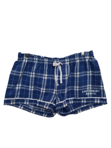 Ladies Boxer PJ Shorts Blue Plaid