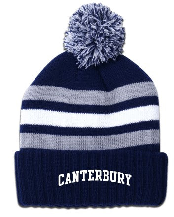 Winter Hat Pompom Blue and White Stripe