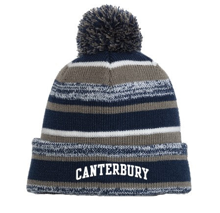 Winter Hat Pompom Grey, White and Blue Stripe